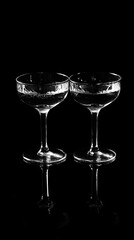 Elegant Glasses of Sparkling Beverage on Black Background