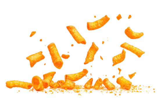 Falling cheetos on transparent background