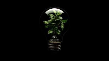 Plant growing inside glowing light bulb
