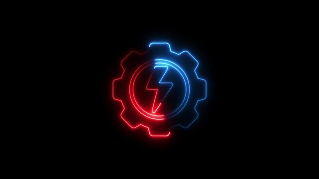 Glowing neon power icon isolated on black background. HD Video motion graphic animation