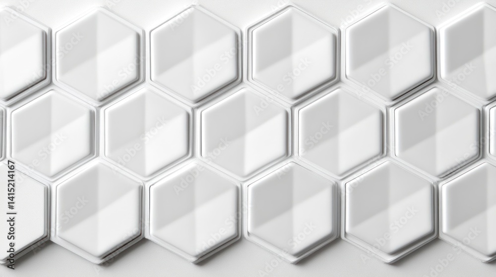 Poster geometric, three-dimensional hexagonal tiles create a repeating pattern.