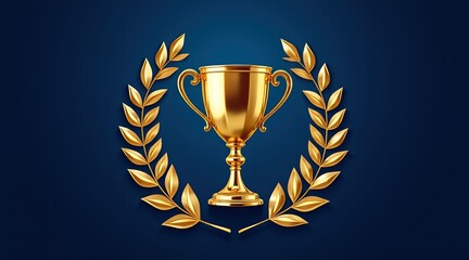 Elegant golden trophy cup with laurel wreath on a dark blue background symbolizing achievement success and victory celebration excellence and sports recognition