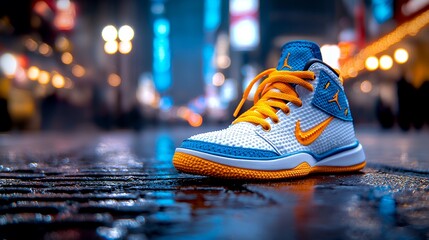 Vibrant sneaker in city stylish sport footwear close up