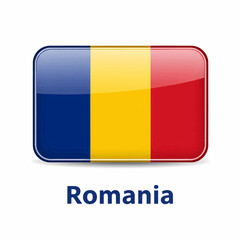 Fototapeta premium A clear digital illustration of the rectangular flag of romania. Below the flag, the word 