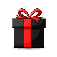 Black Gift Box Icon with Red Ribbon for Celebrations and Special Occasions