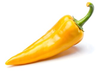 a yellow pepper with a smooth, glossy surface on a white background