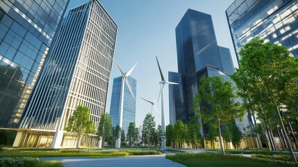 Obraz premium Modern city center, sustainable architecture and renewable energy.