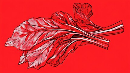 Vintage etching of Swiss chard in red, classic and detailed High quality illustration --chaos 10 --ar 16:9 --style raw --stylize 10 --v 6.1 Job ID: edab9b7f-a523-4f3b-9cf4-4362e2190263