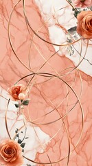 Watercolor floral frame with golden geometric shape, pink flower background, luxury minimal wallpaper Hyper-quality illustration with ulttra details 