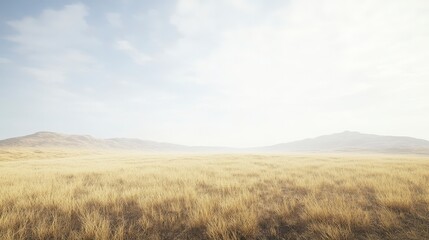 Golden Grasslands: A Serene Landscape of Rolling Hills and Vast Plains Under a Tranquil Sky - Nature Photography