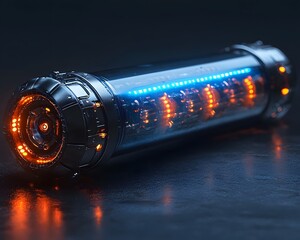 Futuristic metallic progress bar with glowing blue energy core