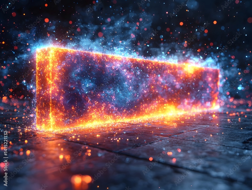 Poster futuristic holographic progress bar with dynamic digital particles