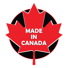 Made in Canada price tag or label emblem. Canadian manufacturing and production on Canadian soil. Made in Canada stamp template, in English language with maple leaf. Vector.