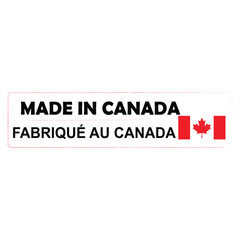 French translation of Made In Canada phrase on seal or label as sale tag. Canada production and manufacturing on Canadian soil. National products signature emblem. Vector.