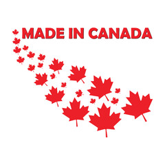 Made In Canada phrase on seal or label as sale tag. Canada production and manufacturing on Canadian soil. National products signature emblem. Vector.