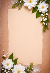 Winter Floral Frame with Blank Paper