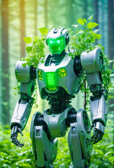 Fototapeta premium Eco-Friendly Robot in Forest.