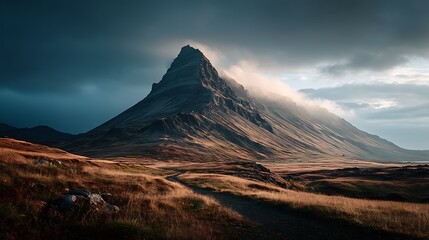 Dramatic mountain peak at dawn