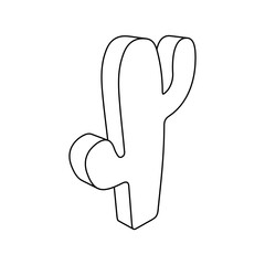 The outline of a large cactus symbol is made with black lines. 3D view of the object in perspective. Vector illustration on white background