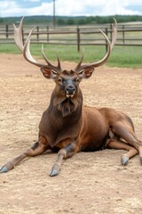 Majestic deer resting in open field