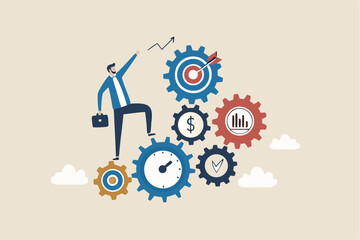 Effectiveness, efficiency or productivity for better result, improve performance or process, development or business management concept, business entrepreneur with cog wheels with effective elements.