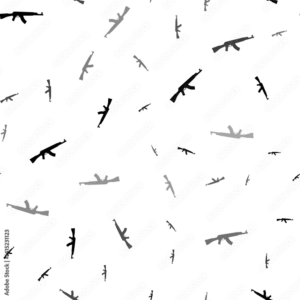 Poster seamless vector pattern with assault rifles, creating a creative monochrome background with rotated 