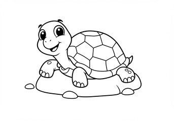 Obraz premium Cute Cartoon Turtle on a Rock