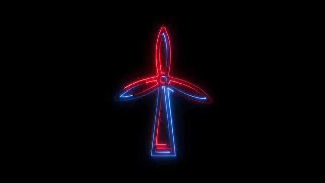 Glowing neon wind power icon isolated on black background. HD Video motion graphic animation