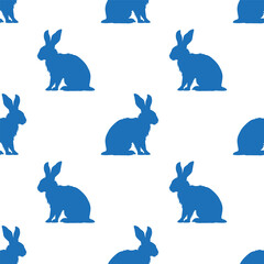 Seamless pattern featuring blue rabbits on white background, ideal for various design projects and textile applications