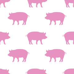 Seamless pattern featuring playful pink pigs against white background for charming home decor and textiles