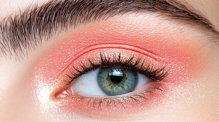 Obraz premium Detailed Close Up of a Blue Eye with Pink Glittering Festive Makeup