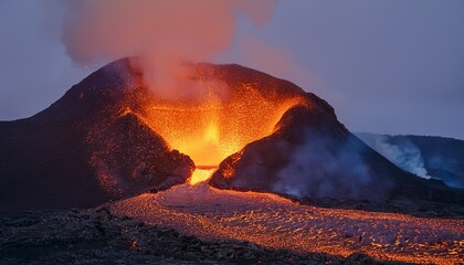 Fototapeta premium The allure of glowing lava captivates all. 