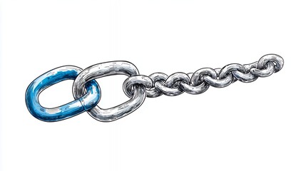 Detailed Closeup of a Blue and Silver Metal Chain Link
