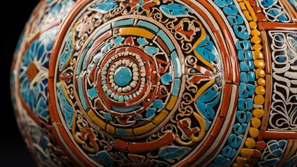 Obraz premium Heritage pottery close up featuring folk art designs and glossy glaze