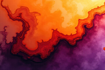 Obraz premium Mesmerizing Ink Swirls: Close-Up Photography of Vibrant Orange and Amethyst Patterns in Water