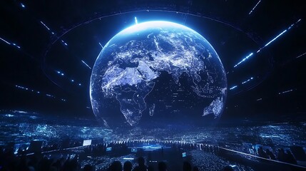 Fototapeta premium Global digital projection of earth on a large scale.