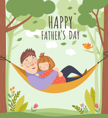 Little girl and her father relaxing in a hammock