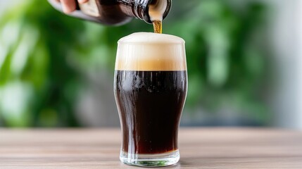 Dark beer being poured into a glass
