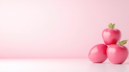 Three vibrant pink apples against a soft pink background
