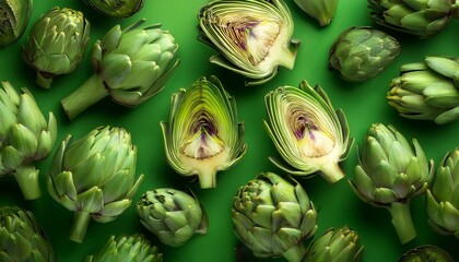Naklejka premium artichoke scattered on bright background with space for text top view