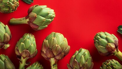 Obraz premium artichoke scattered on bright background with space for text top view