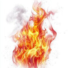 fire and black smoke on white background, burning fire, beautifully burning fire