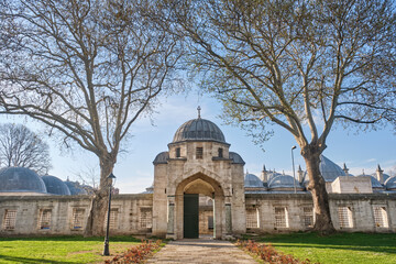 Gardens of Suleymaniye Mosque, Enterance Gate To Imaret Buildings, Istanbul, Turkey
