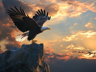 Eagle soaring sunset cliffs nature