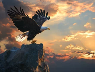 Wall murals Eagle soaring sunset cliffs nature