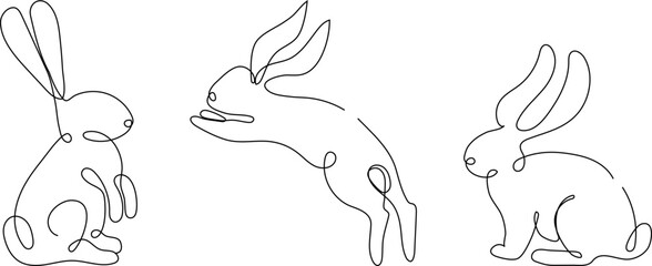 Naklejka premium One line drawing of an Easter bunny, capturing the essence of spring celebration and the joy of Easter Sunday. The continuous line art emphasizes simplicity and elegance, making it ideal for use in