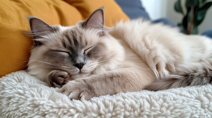 Sleeping Cat Resting on Cozy Blanket in Comfortable Indoor Setting