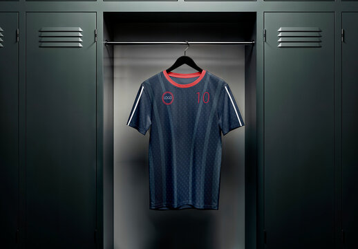 Hanging T-Shirt in Locker Mockup