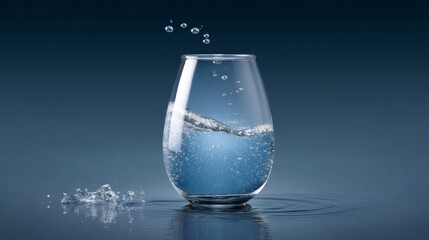 Refreshing glass of sparkling water showcases bubbles rising through clear liquid, partially submerged in water adding intrigue to the visual effect