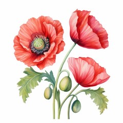 Obraz premium a watercolor illustration of Poppyclip art, isolated on white background Flower Floral Water Color White Background